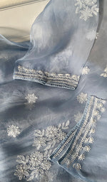 Load image into Gallery viewer, Women's Lakhnavi Handcrafted Pure Organza Chikankari Semi stitched Kurta And Dupatta Set- HONC0348612