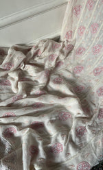 Load image into Gallery viewer, Women's Lakhnavi Handcrafted Pure Silk Georgette Chikankari Semi - stitched Anarkali And Dupatta Set- HONC0284211