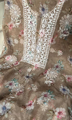 将图像加载到图库查看器中, Disha Women's Lakhnavi Handcrafted Organza Chikankari Unstitched Kurti Fabric - HONC0332153