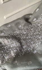 Load image into Gallery viewer, Mainaaj Women's Lakhnavi Handcrafted Pure Organza Chikankari Unstitched Kurta And Dupatta Set- HONC0256615