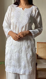 Load image into Gallery viewer, Women's Lakhnavi Handcrafted Modal Cotton Chikankari Short Kurta And Plazzo Set - HONC0290872