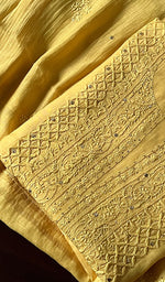 将图像加载到图库查看器中, Women's Lakhnavi Handcrafted Mul Chanderi Chikankari Unstitched Kurta Dupatta Set - HONC0235820