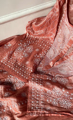 Load image into Gallery viewer, Women's Lakhnavi Handcrafted Tissue Chanderi Semi-Stitched Anarkali And Dupatta Set - HONC0323638