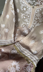 Load image into Gallery viewer, Women's Lakhnavi Handcrafted Pure Organza Chikankari Semi - stitched Kurta And Dupatta Set- HONC0288872