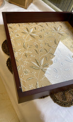 Load image into Gallery viewer, Elegant Wooden Chikankari Tray – Handcrafted Lucknowi Embroidery - HONC0310868