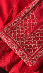 Load image into Gallery viewer, Women's Lakhnavi Handcrafted Mul Chanderi Chikankari Semi - Stitched Kurta Dupatta Set - HONC0235320