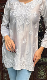 Load image into Gallery viewer, Hania Women's Lakhnavi Handcrafted Chanderi Silk Chikankari Top - HONC0237599