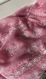 将图像加载到图库查看器中, Women's Lakhnavi Handcrafted Pure Organza Chikankari Semi - Stitched Kurta And Dupatta Set- HONC0310095