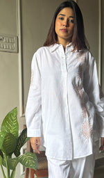 将图像加载到图库查看器中, Enayat Women's Lakhnavi Handcrafted Linen Cotton Oversized  Chikankari Oversized Top And Pant Set - HONC0293680