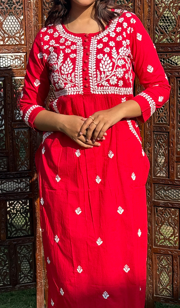 Women's Lakhnavi Handcrafted Cotton Chikankari Kurti - HONC0268624