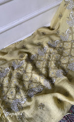 Load image into Gallery viewer, Women's Lakhnavi Handcrafted Mul Chanderi Unstitched Chikankari Full Suit Material - HONC0339575