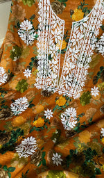 将图像加载到图库查看器中, Women's Lakhnavi Handcrafted Cotton Chikankari Unstitched Kurti Fabric - HONC0157701