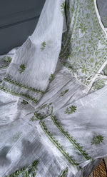 Load image into Gallery viewer, Women's Lakhnavi Handcrafted Mul Chanderi Semi - Stitched Angrakha And Dupatta Set - HONC0303211