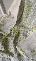 Load image into Gallery viewer, Saziya Women's Lakhnavi Handcrafted Mul Chanderi Semi - Stitched Kurta And Dupatta Set - HONC0277076