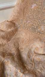 将图像加载到图库查看器中, Women's Lakhnavi Handcrafted Pure Organza Chikankari Unstitched Kurta And Dupatta Set- HONC0263885