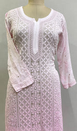 将图像加载到图库查看器中, Women's Lakhnavi Handcrafted Viscose Georgette Chikankari Kurti - HONC0161816
