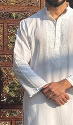 Load image into Gallery viewer, Men's Lucknowi Handcrafted Linen Cotton Chikankari Kurta - HONC0253037