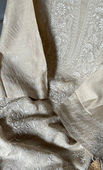 Load image into Gallery viewer, Women's Lakhnavi Handcrafted Munga Silk Semi - Stitched Chikankari Kurta And Dupatta Set- HONC0265423