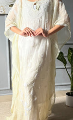 将图像加载到图库查看器中, Rabia Women's Lucknowi Handcrafted Mul chanderi Chikankari Kaftan - HONC0304365