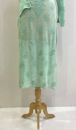 将图像加载到图库查看器中, Women's Lakhnavi Handcrafted Viscose Georgette Chikankari Kurti - HONC0174106