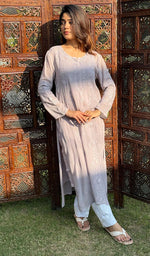 Load image into Gallery viewer, Women's Lakhnavi Handcrafted Viscose Georgette Chikankari Kurti - HONC02078420