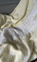 将图像加载到图库查看器中, Arisha Women's Lucknowi Handcrafted Kota Cotton Chikankari Unstitched Kurta And Dupatta Set - HONC0305976