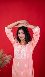 Load image into Gallery viewer, Rupam Women's Lucknowi Handcrafted Modal Cotton Chikankari Kurti - HONC0211900