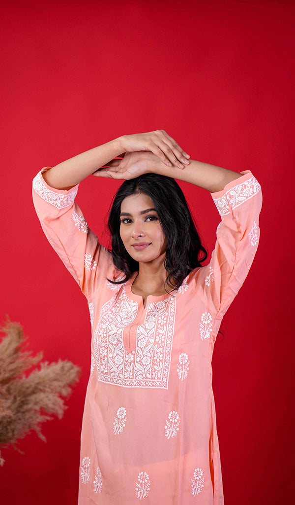 Rupam Women's Lucknowi Handcrafted Modal Cotton Chikankari Kurti - HONC0211900