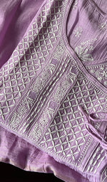 Load image into Gallery viewer, Women's Lakhnavi Handcrafted Mul Chanderi Chikankari Semi - Stitched Kurta Dupatta Set - HONC0235319