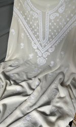 Load image into Gallery viewer, Saima Women's Lakhnavi Handcrafted Pure Silk Georgette Chikankari Kurti Fabric - NC038321