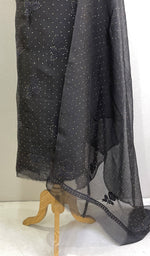 Load image into Gallery viewer, Black Women's Lakhnavi Handcrafted Pure Organza Chikankari Unstitched Kurta And Dupatta Set