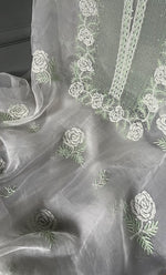 Load image into Gallery viewer, Women's Lakhnavi Handcrafted Pure Organza Chikankari Unstitched Kurta And Dupatta Set- HONC0297175