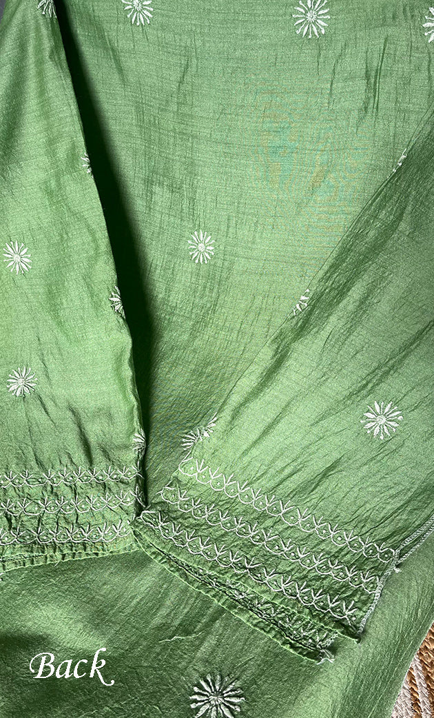 Women's Lakhnavi Handcrafted Munga Silk Chikankari Unstitched Kurti Fabric - HONC0270478