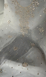 将图像加载到图库查看器中, Women's Lakhnavi Handcrafted Pure Organza Chikankari Unstitched Kurti Fabric - HONC0335837