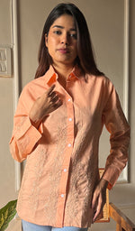 将图像加载到图库查看器中, Women's Lakhnavi Handcrafted Cotton Chikankari Top - HONC0293103