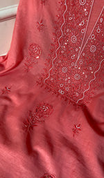 Load image into Gallery viewer, Women's Lucknowi Handcrafted Mul Chanderi Chikankari Full Suit Material - HONC0260945