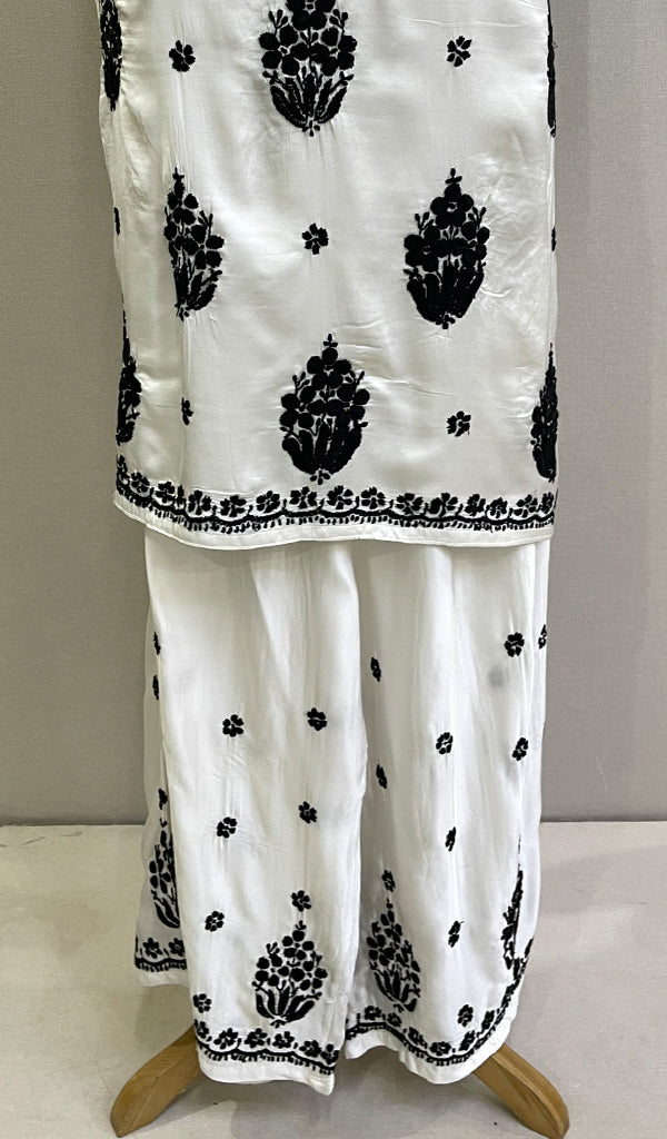 Women's Lakhnavi Handcrafted Modal Cotton Chikankari Kurta And Palazzo Set - HONC0205167