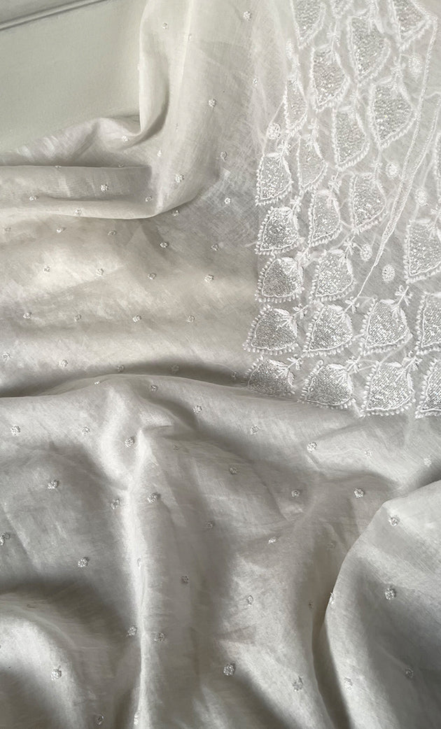 Amisha Women's Lakhnavi Handcrafted Mul Chanderi Unstitched Kurta And Dupatta Set - HONC0319463