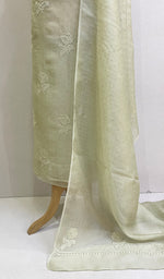 Load image into Gallery viewer, Rose Women's Lakhnavi Handcrafted Pure Organza Chikankari Unstitched Kurta And Dupatta Set- HONC0168389