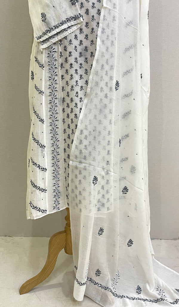 Saziya Women's Lakhnavi Handcrafted Mul Chanderi Semi - Stitched Kurta And Dupatta Set - HONC0227120