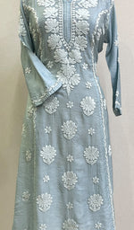 Load image into Gallery viewer, Women's Lucknowi Handcrafted Chanderi Silk Chikankari Kurti - HONC0161636