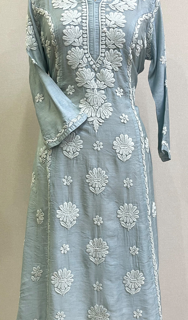 Women's Lucknowi Handcrafted Chanderi Silk Chikankari Kurti - HONC0161636