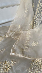 Load image into Gallery viewer, Women's Lakhnavi Handcrafted Pure Organza Chikankari Unstitched Kurta And Dupatta Set- HONC0338245