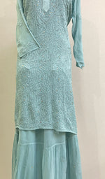 将图像加载到图库查看器中, Women's Lucknowi Handcrafted Viscose Georgette Chikankari Kurta Gharara Set - HONC0195680