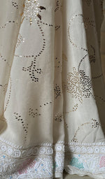 Load image into Gallery viewer, Women's Lakhnavi Handcrafted Pure Silk Georgette Chikankari Saree - HONC0202451