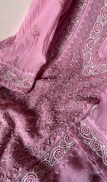 Load image into Gallery viewer, Aaliyah Women's Lakhnavi Handcrafted Mul Chanderi Semi - Stitched Kurta And Dupatta Set - HONC0253630