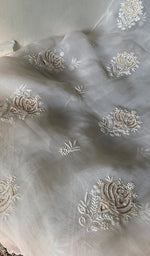 Load image into Gallery viewer, Women's Lakhnavi Handcrafted Pure Organza Chikankari Unstitched Kurta And Dupatta Set- HONC0348020