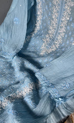 Load image into Gallery viewer, Saziya Women's Lakhnavi Handcrafted Mul Chanderi Semi - Stitched Kurta And Dupatta Set - HONC0300395