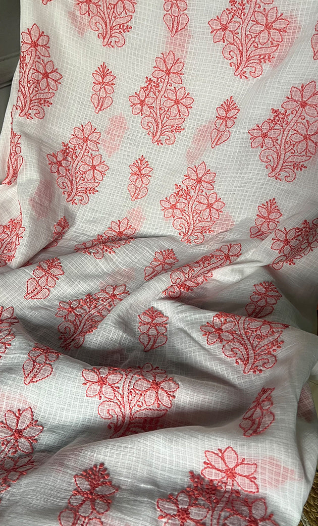 Women's Lakhnavi Handcrafted Kota Cotton Chikankari Unstitched Kurti Fabric - HONC0239921