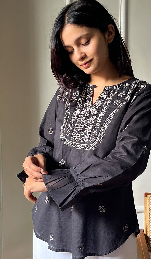 Nasrin Women's Lucknowi Handcrafted Cotton Chikankari Top - HONC0276620